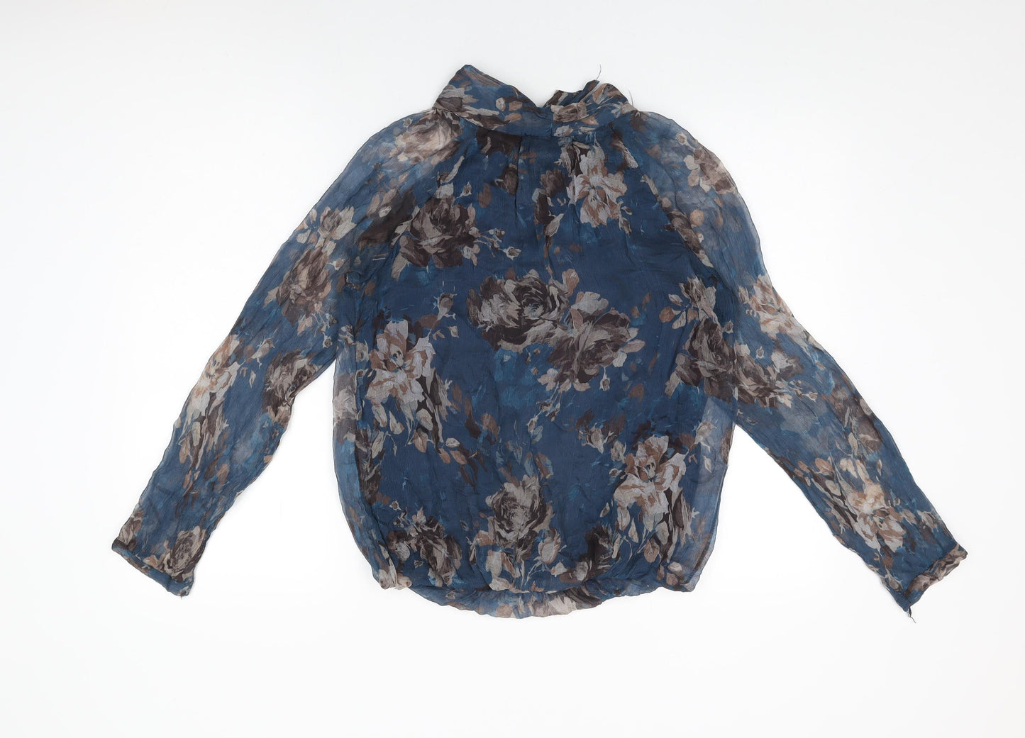 Phase Eight Womens Blue Floral Silk Basic Blouse Size M Round Neck