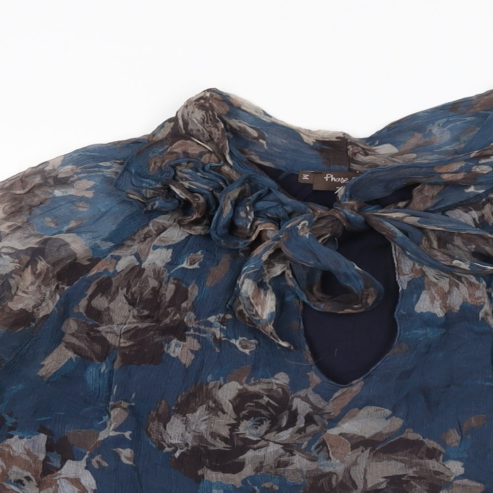 Phase Eight Womens Blue Floral Silk Basic Blouse Size M Round Neck