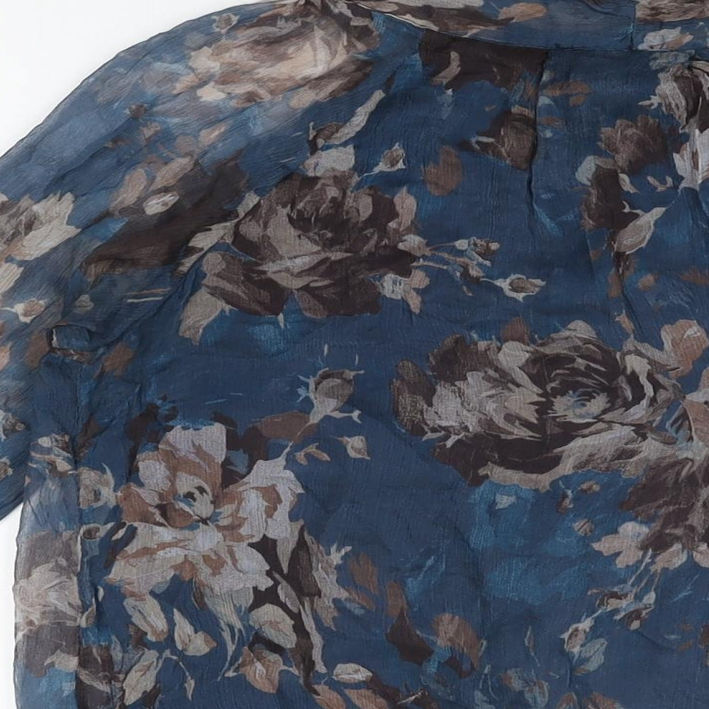 Phase Eight Womens Blue Floral Silk Basic Blouse Size M Round Neck