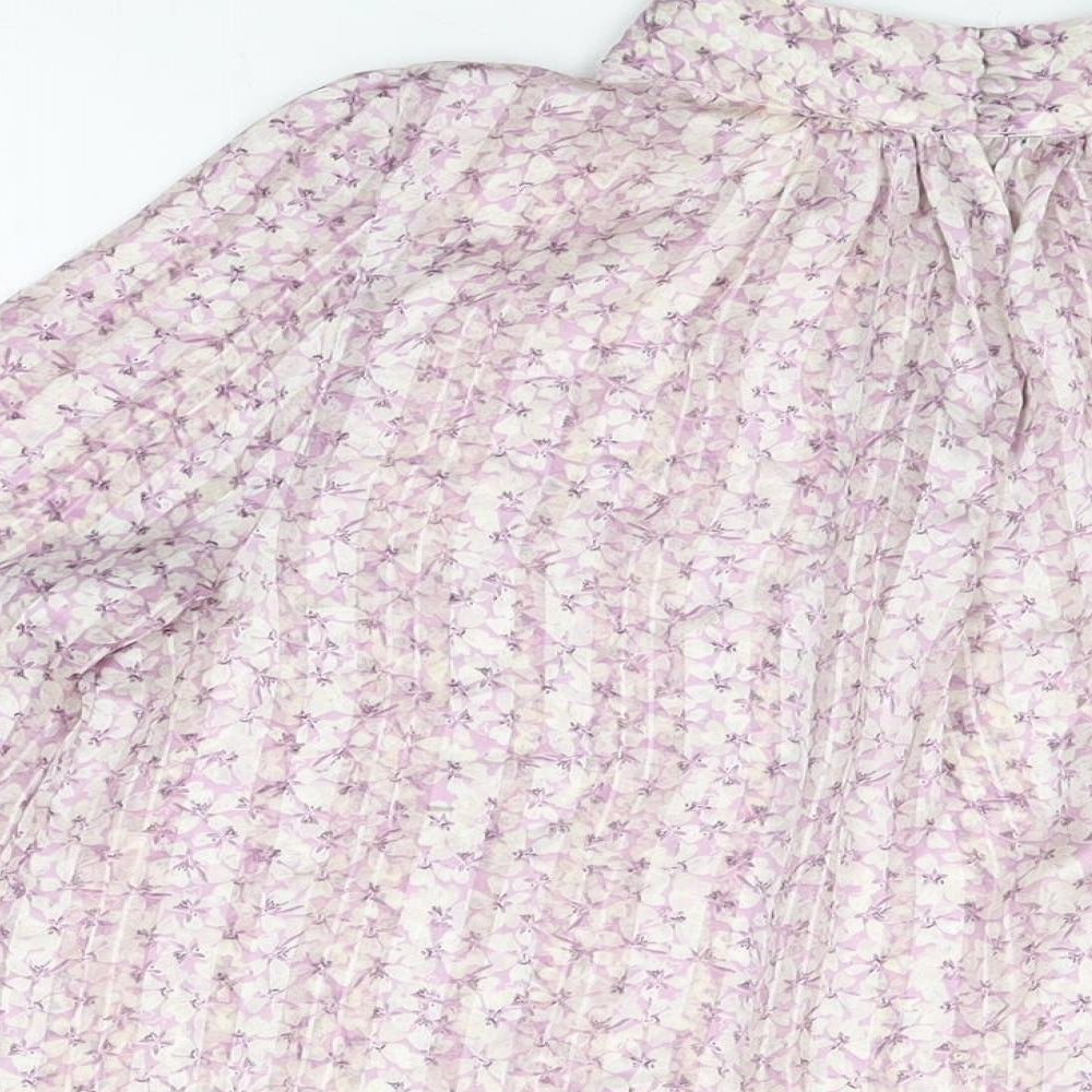 H&M Womens Purple Floral Polyester Basic Blouse Size S High Neck