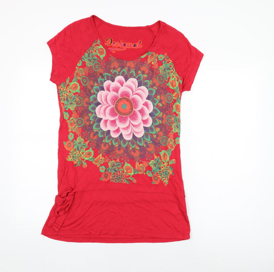 Desigual Womens Pink Floral Cotton Basic T-Shirt Size L Round Neck