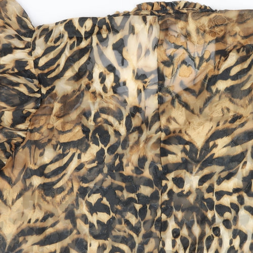 Lipsy Womens Brown Animal Print Polyester Basic Blouse Size 18 V-Neck