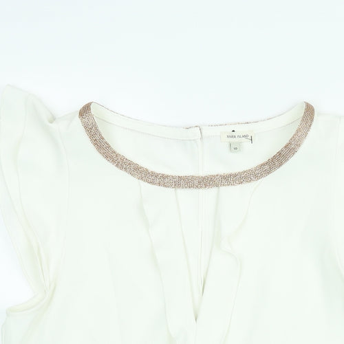 River Island Womens White Polyester Basic Blouse Size 10 Round Neck - Keyhole Neck