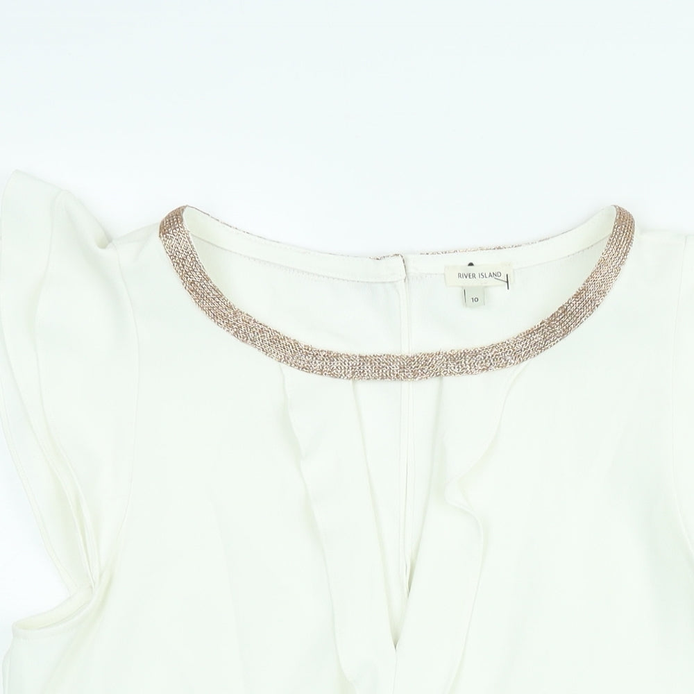 River Island Womens White Polyester Basic Blouse Size 10 Round Neck - Keyhole Neck