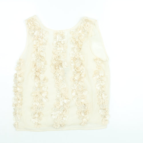 River Island Womens Ivory Polyester Camisole Blouse Size 12 Round Neck - Flower Detail