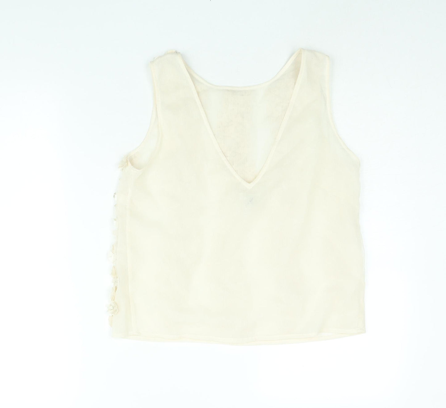 River Island Womens Ivory Polyester Camisole Blouse Size 12 Round Neck - Flower Detail