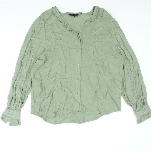 Marks and Spencer Womens Green Viscose Basic Blouse Size 18 V-Neck - Frill