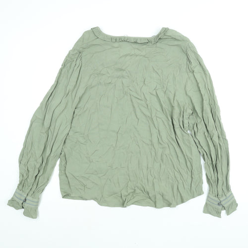 Marks and Spencer Womens Green Viscose Basic Blouse Size 18 V-Neck - Frill