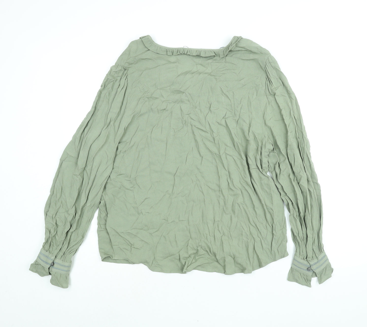 Marks and Spencer Womens Green Viscose Basic Blouse Size 18 V-Neck - Frill