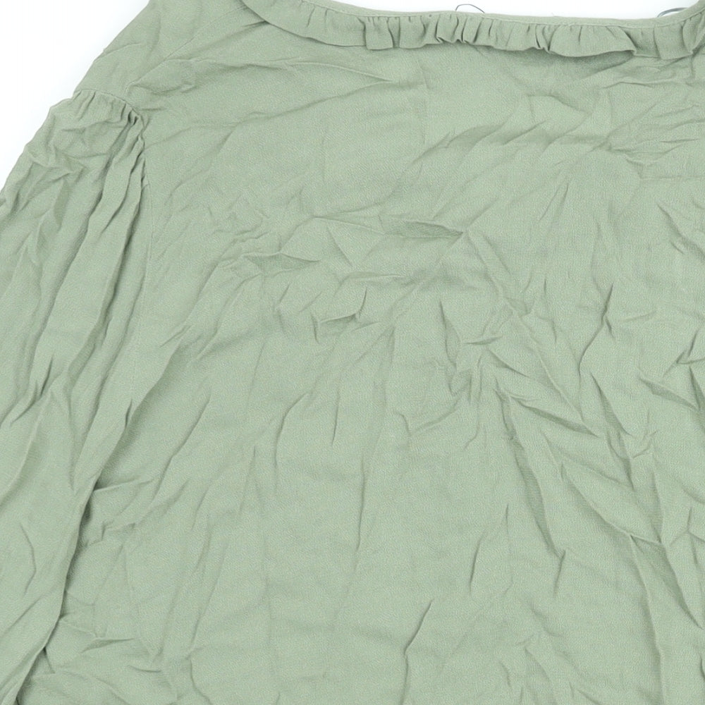 Marks and Spencer Womens Green Viscose Basic Blouse Size 18 V-Neck - Frill