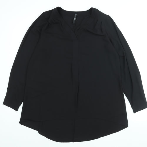 Arcadia Womens Black Polyester Basic Blouse Size 14 V-Neck