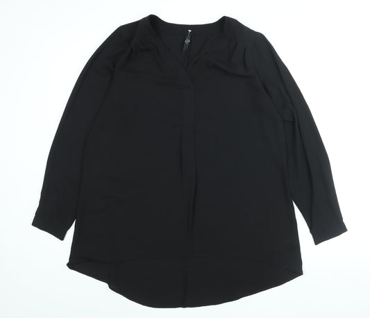 Arcadia Womens Black Polyester Basic Blouse Size 14 V-Neck