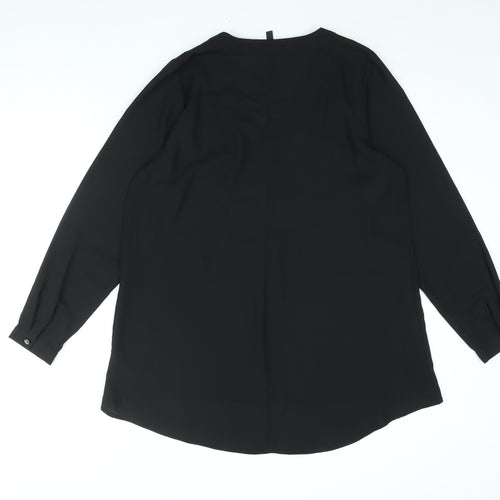 Arcadia Womens Black Polyester Basic Blouse Size 14 V-Neck