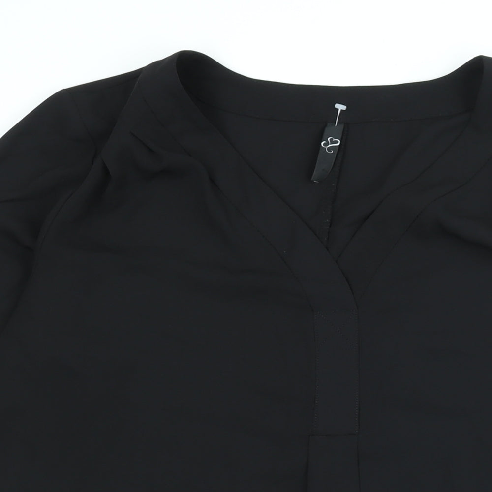 Arcadia Womens Black Polyester Basic Blouse Size 14 V-Neck