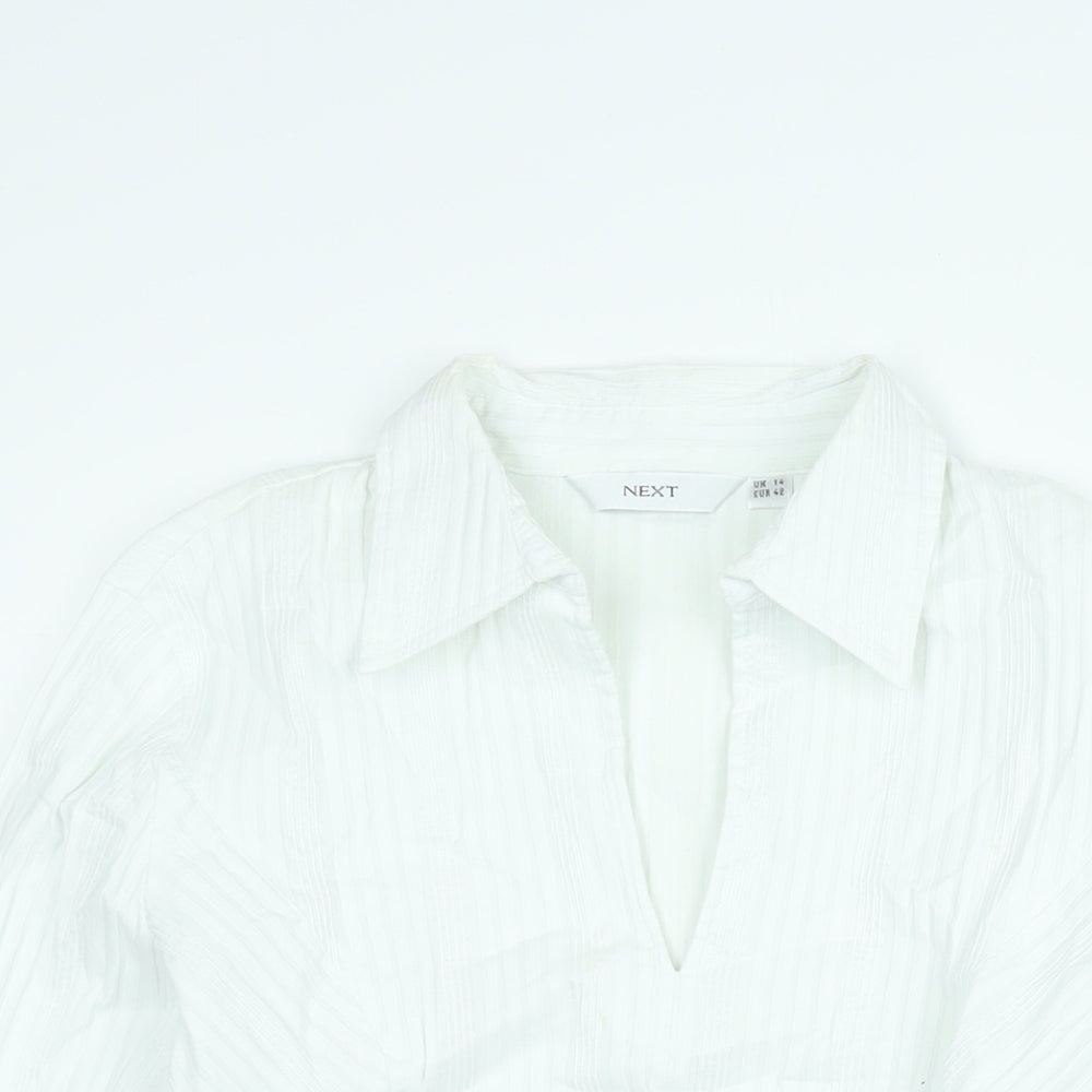 NEXT Womens White Cotton Basic Blouse Size 14 Collared