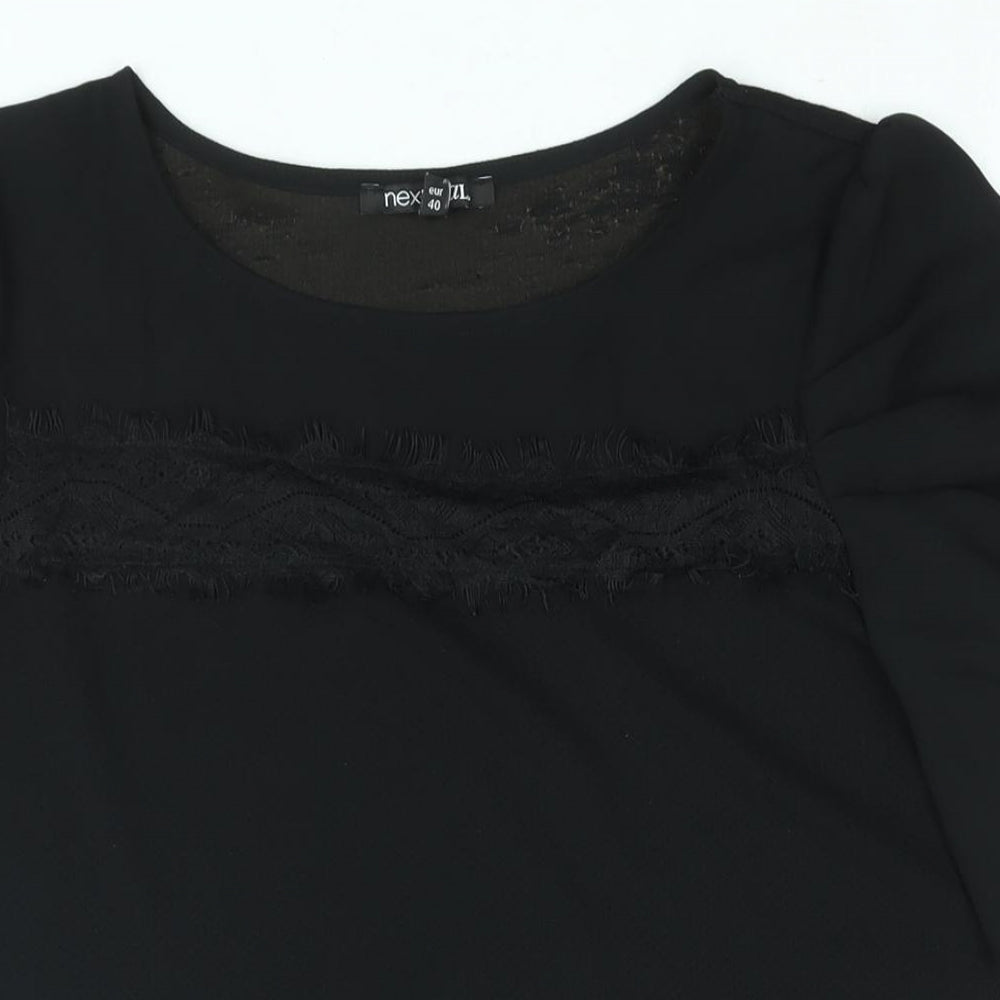 NEXT Womens Black Polyester Basic Blouse Size 12 Round Neck - Lace Trim