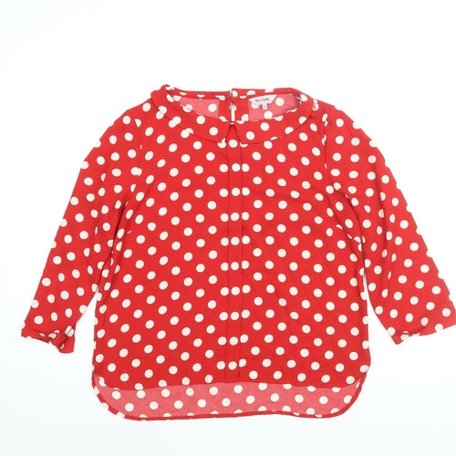 Phase Eight Womens Red Polka Dot Polyester Basic Blouse Size 12 Collared