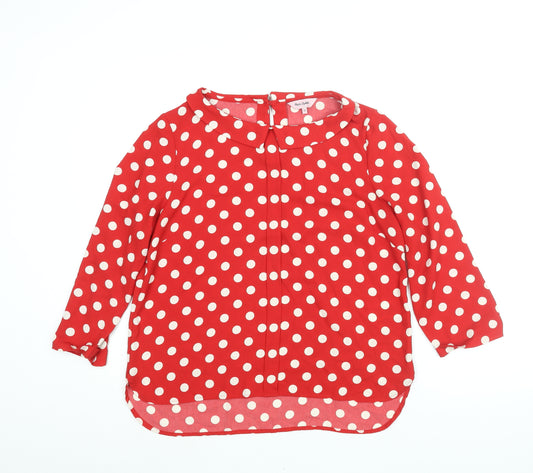 Phase Eight Womens Red Polka Dot Polyester Basic Blouse Size 12 Collared