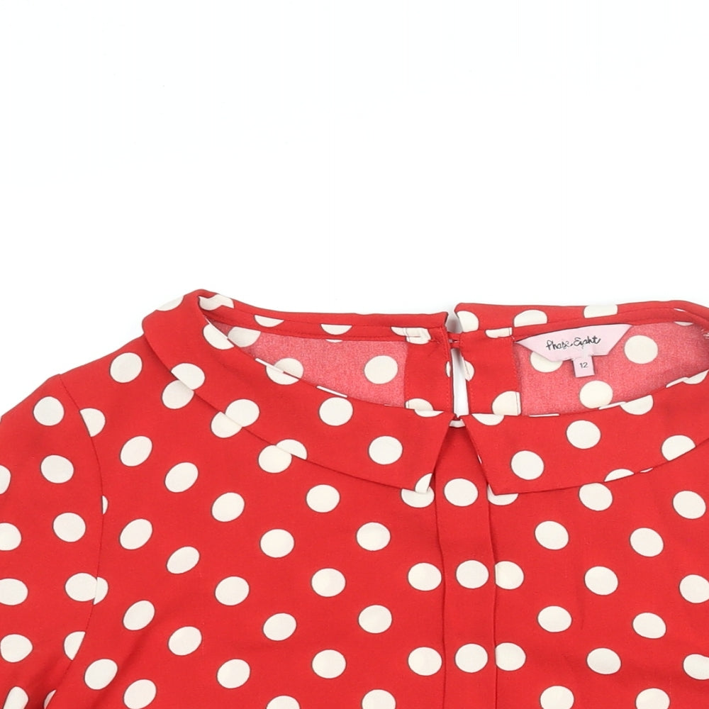 Phase Eight Womens Red Polka Dot Polyester Basic Blouse Size 12 Collared