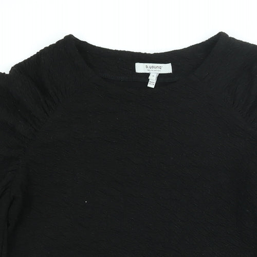 b.young Womens Black Polyester Basic Blouse Size S Round Neck - Textured