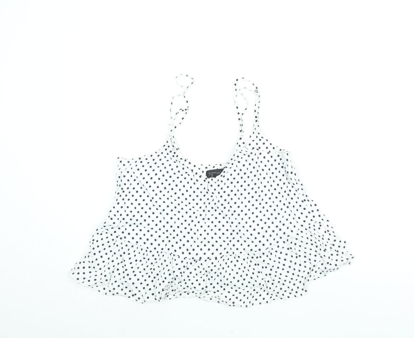 Topshop Womens White Polka Dot Viscose Camisole Blouse Size 12 Scoop Neck - Peplum