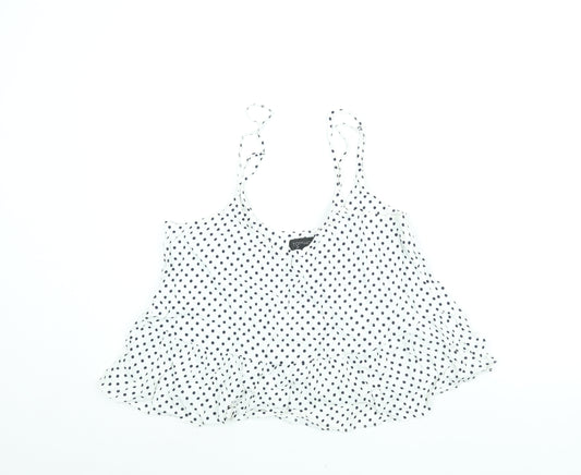 Topshop Womens White Polka Dot Viscose Camisole Blouse Size 12 Scoop Neck - Peplum