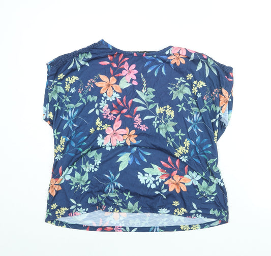 Bonmarché Womens Blue Floral Polyester Basic Blouse Size 18 Round Neck