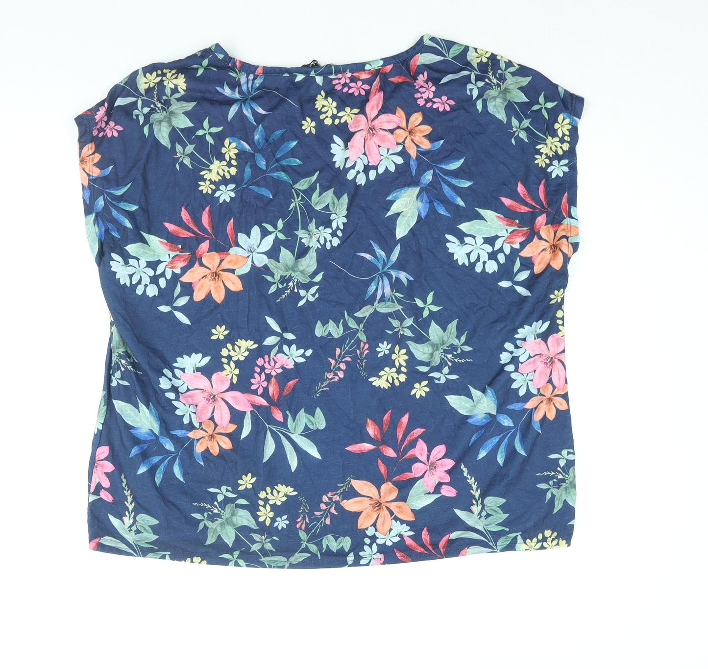 Bonmarché Womens Blue Floral Polyester Basic Blouse Size 18 Round Neck