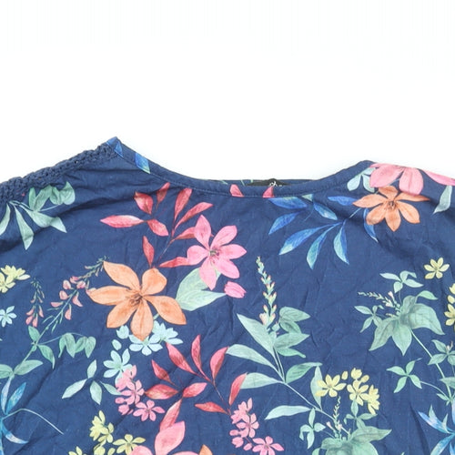 Bonmarché Womens Blue Floral Polyester Basic Blouse Size 18 Round Neck