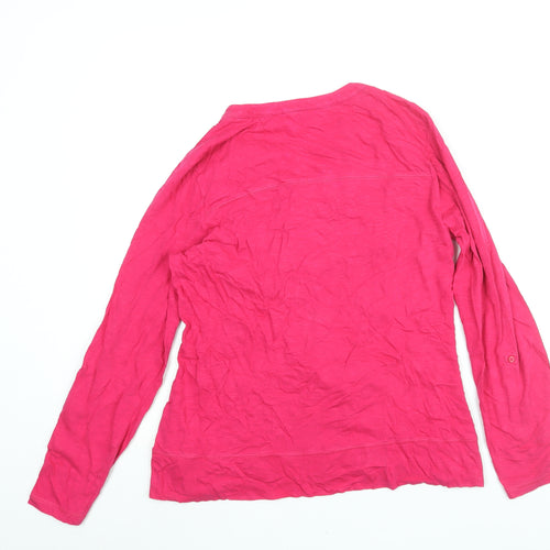 Indigo Womens Pink Cotton Basic Blouse Size 14 V-Neck - Embroidered