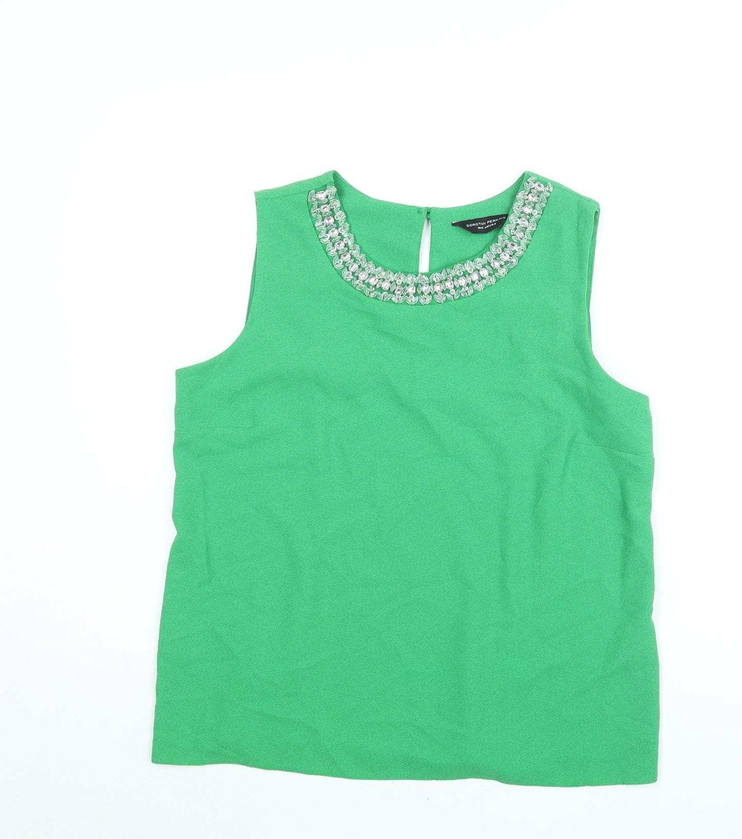 Dorothy Perkins Womens Green Polyester Camisole Blouse Size 16 Round Neck - Rhinestone Neckline