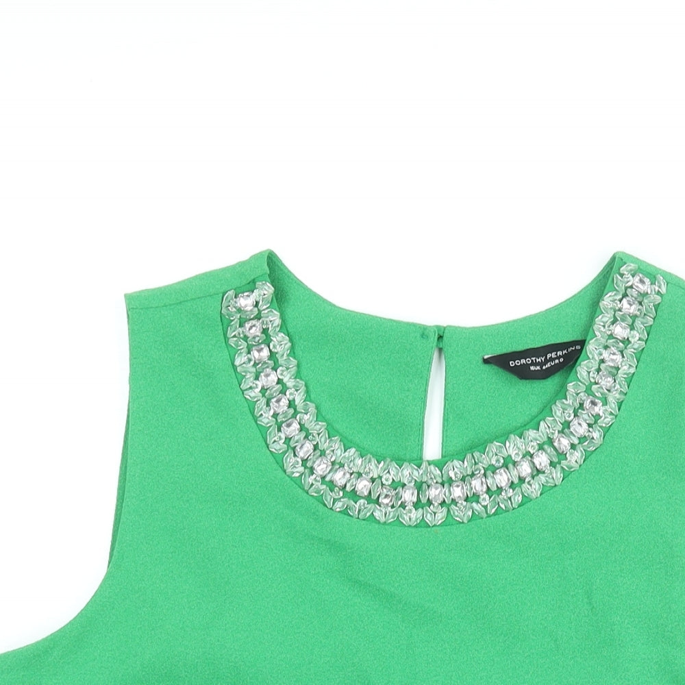 Dorothy Perkins Womens Green Polyester Camisole Blouse Size 16 Round Neck - Rhinestone Neckline