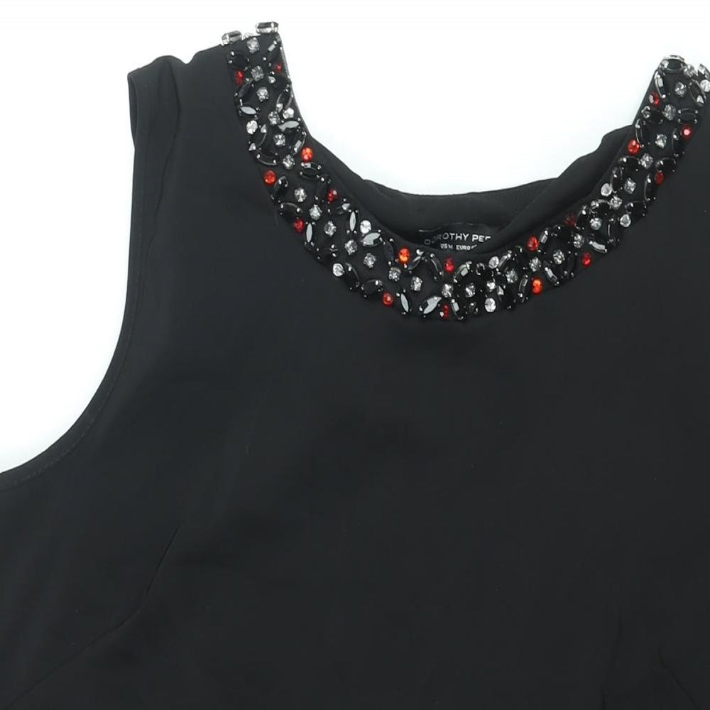 Dorothy Perkins Womens Black Polyester Camisole Blouse Size 18 Round Neck - Vented Rhinestone Neckline