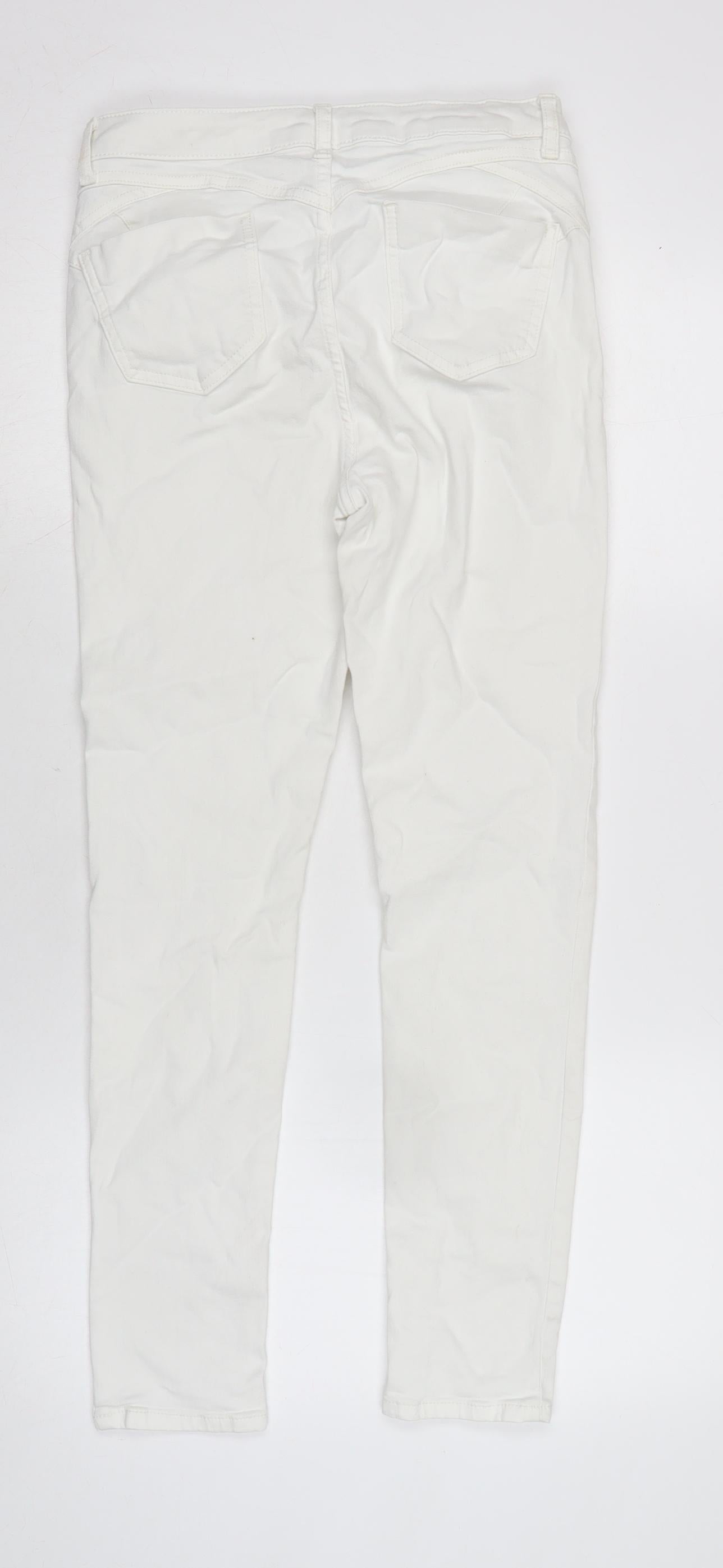 Per Una Womens White Cotton Blend Tapered Jeans Size 12 L26.5 in Regular Zip