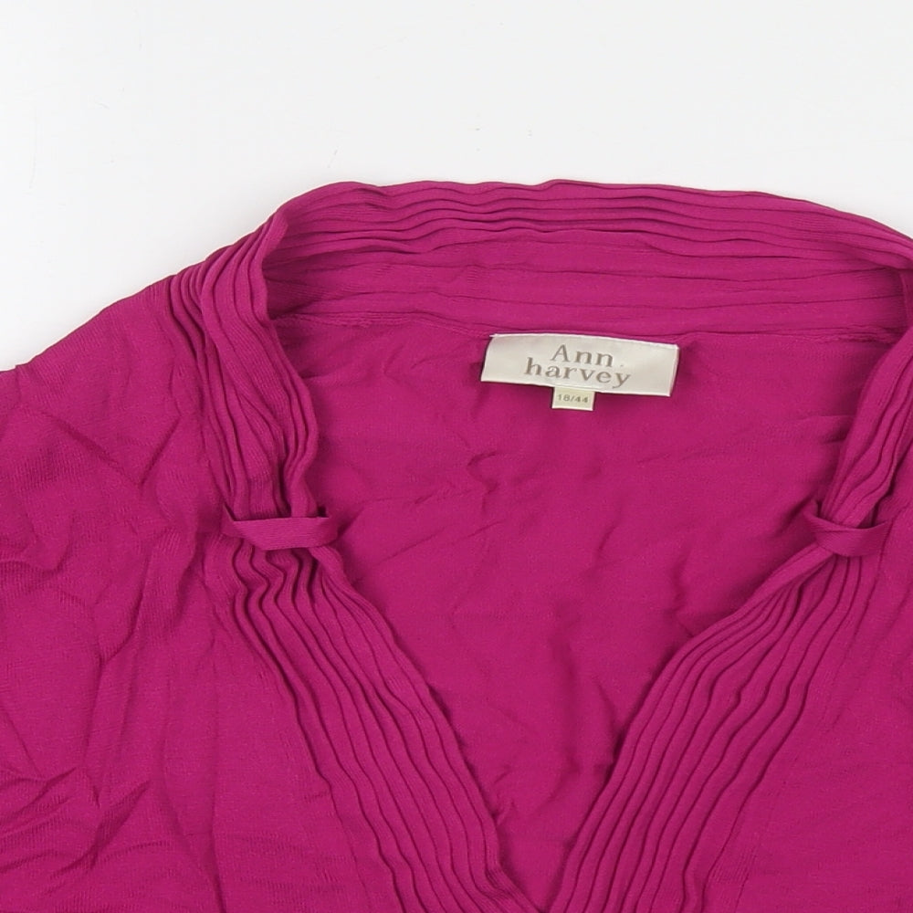 Ann Harvey Womens Pink Viscose Kimono Blouse Size 18 V-Neck