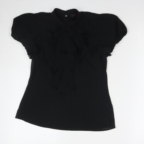 Miss Selfridge Womens Black Polyester Basic Blouse Size 10 Round Neck