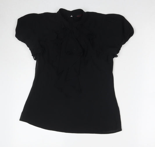 Miss Selfridge Womens Black Polyester Basic Blouse Size 10 Round Neck