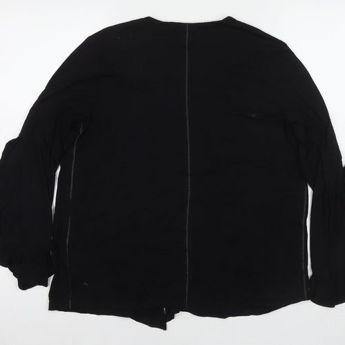 monari Womens Black Viscose Kimono Blouse Size 12 V-Neck