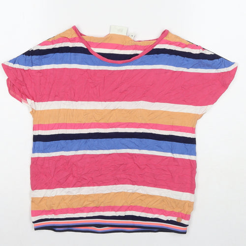 TOM TAILOR Womens Multicoloured Striped Viscose Basic T-Shirt Size L Round Neck