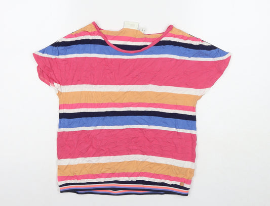 TOM TAILOR Womens Multicoloured Striped Viscose Basic T-Shirt Size L Round Neck