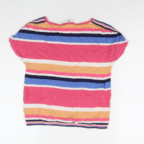 TOM TAILOR Womens Multicoloured Striped Viscose Basic T-Shirt Size L Round Neck