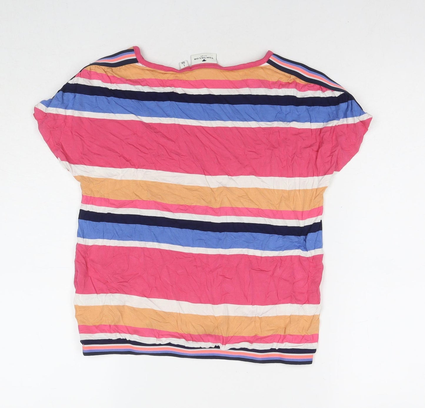 TOM TAILOR Womens Multicoloured Striped Viscose Basic T-Shirt Size L Round Neck