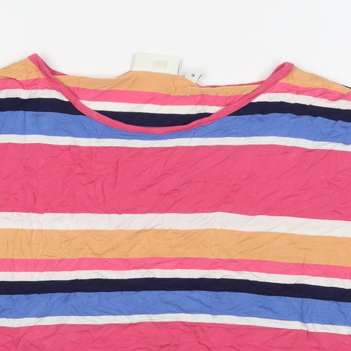 TOM TAILOR Womens Multicoloured Striped Viscose Basic T-Shirt Size L Round Neck