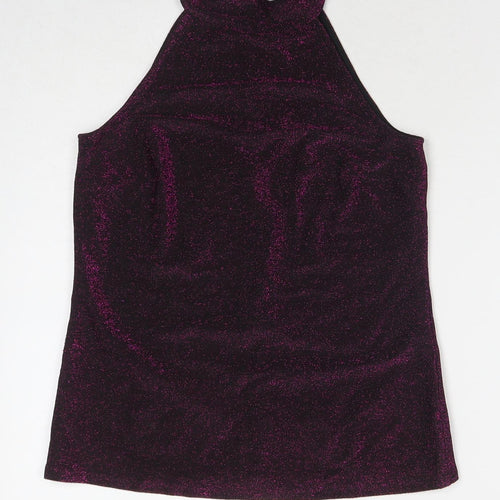 Dorothy Perkins Womens Purple Polyacrylate Fibre Basic Tank Size 6 Halter - Glitter Detail