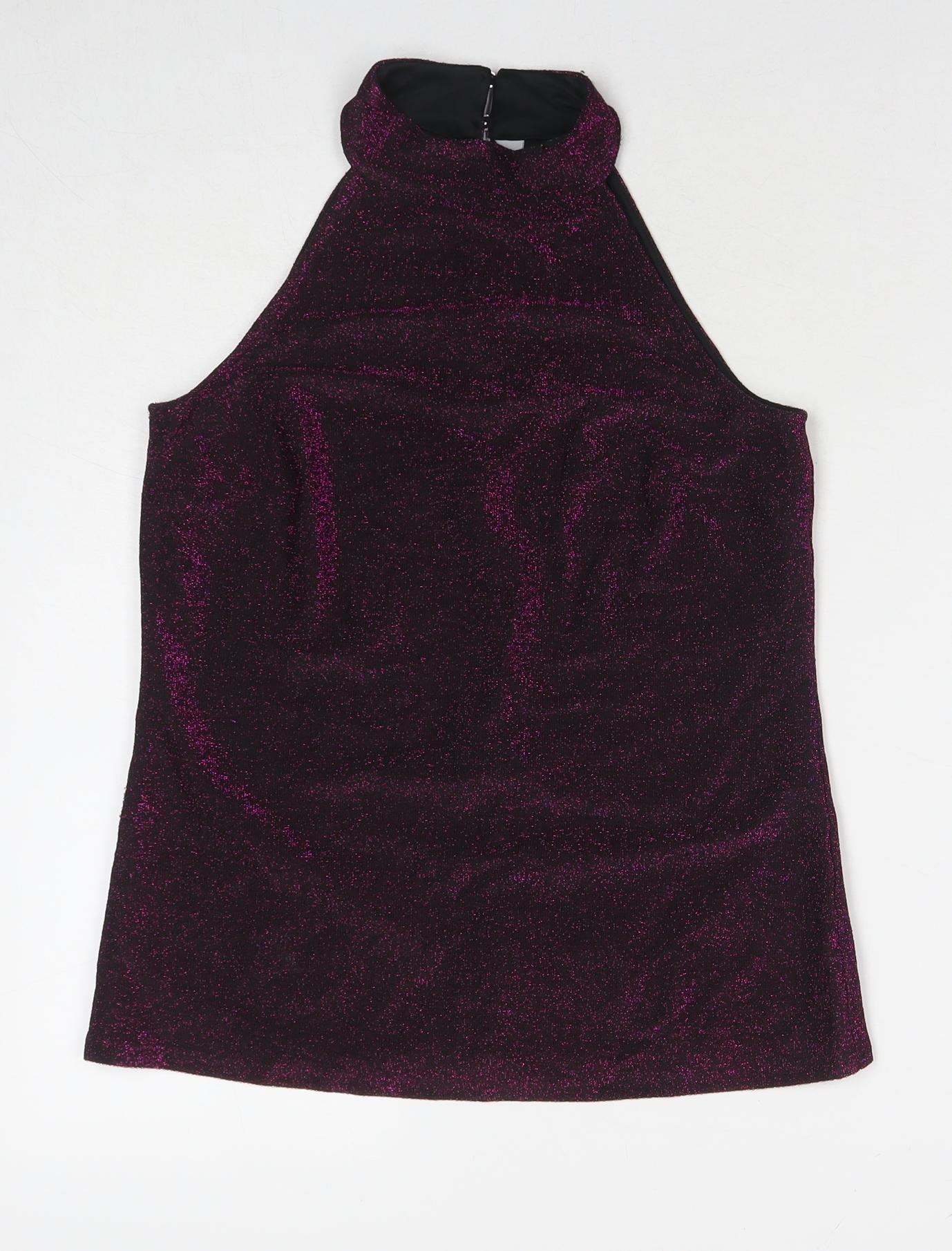 Dorothy Perkins Womens Purple Polyacrylate Fibre Basic Tank Size 6 Halter - Glitter Detail