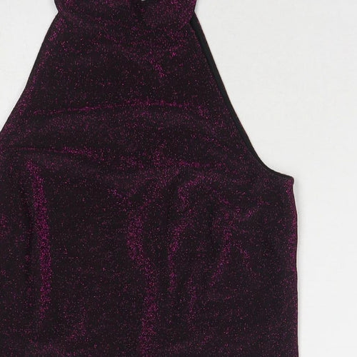 Dorothy Perkins Womens Purple Polyacrylate Fibre Basic Tank Size 6 Halter - Glitter Detail