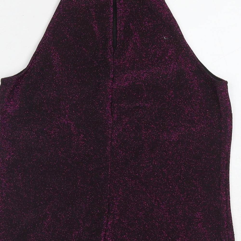 Dorothy Perkins Womens Purple Polyacrylate Fibre Basic Tank Size 6 Halter - Glitter Detail