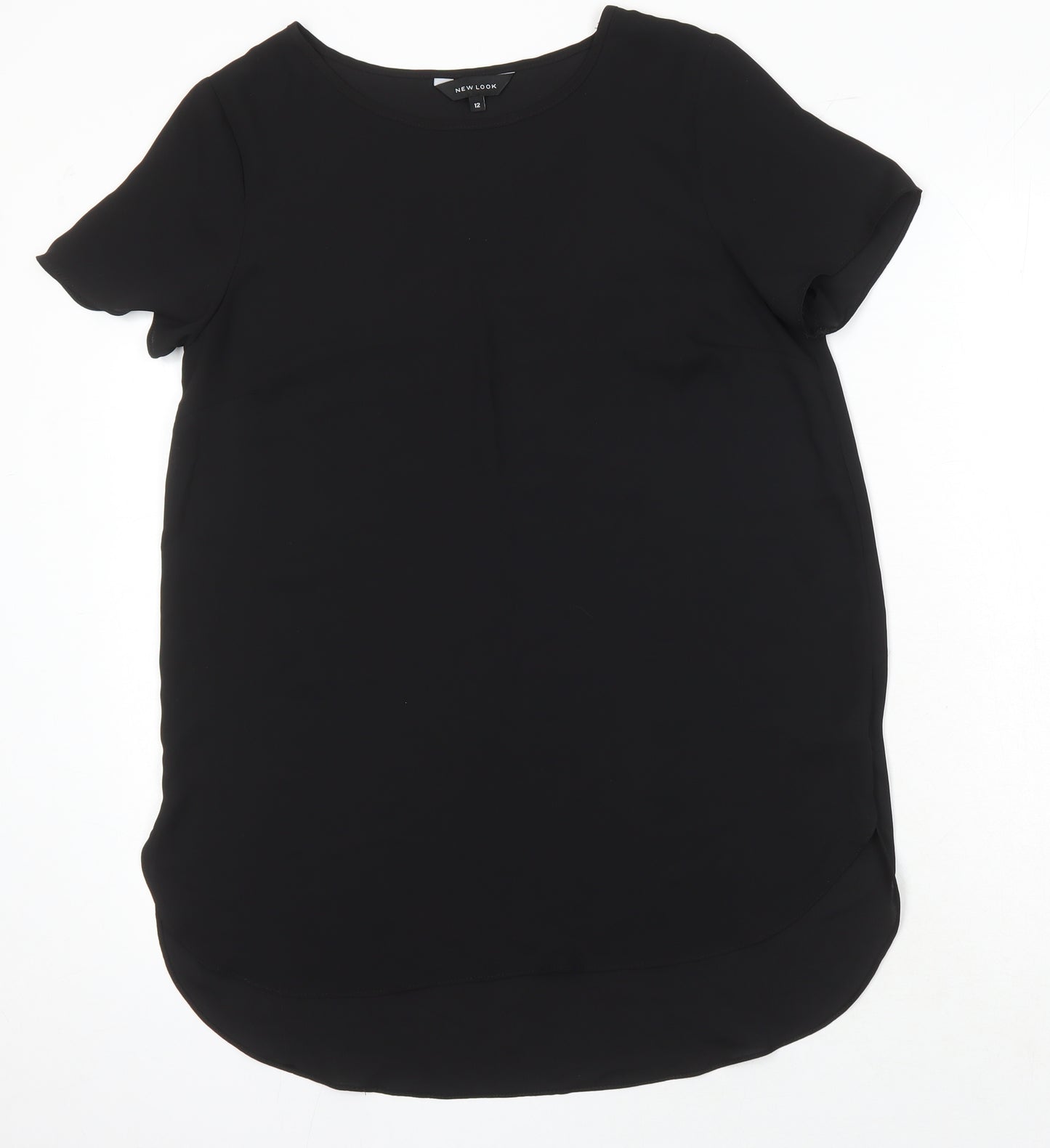 New Look Womens Black Polyester Tunic Blouse Size 12 Boat Neck