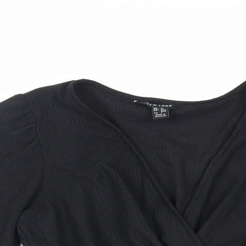 New Look Womens Black Polyester Basic Blouse Size 10 V-Neck