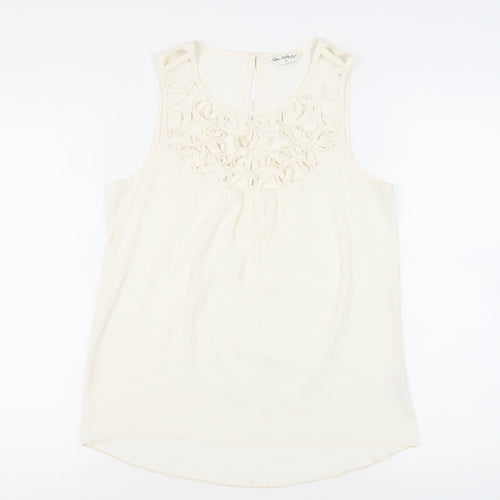 Miss Selfridge Womens Ivory Polyester Basic Blouse Size 10 Round Neck - Neckline Detail